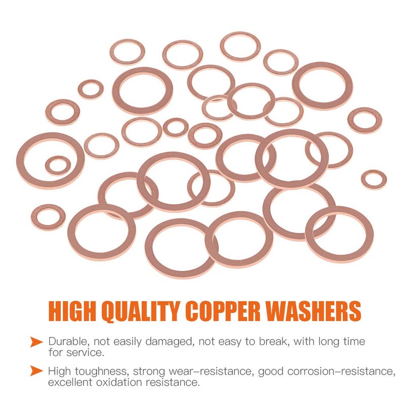 Rustark 320 Pcs Copper Flat Washers Assortment Kit Metric Sealing Washers M5 M6 M8 M10 M12 M14 M16 M20ï¼ˆ12 Sizesï¼‰ - Image 3
